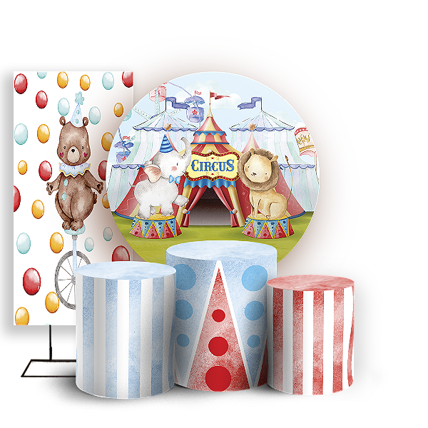 Capas Painel Redondo Trio Cilindro e Faixa Lateral Sublimado - Circo