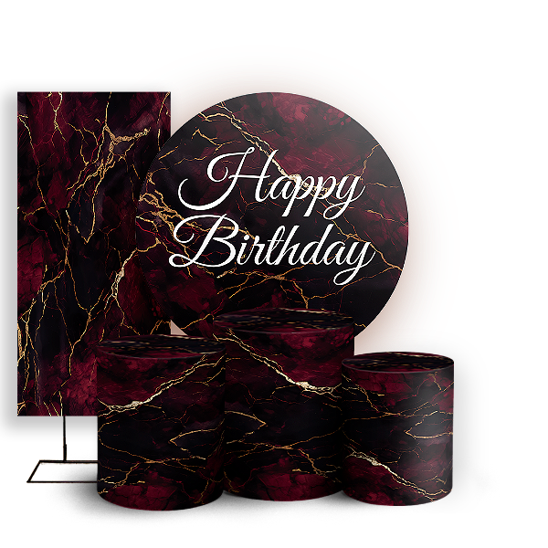 Capas Painel Redondo Trio Cilindro e Faixa Lateral Sublimado - Happy Birthday