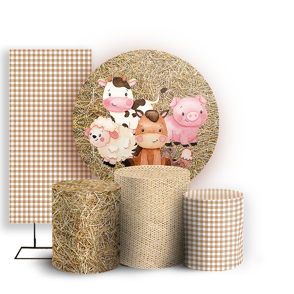Capas Painel Redondo Trio Cilindro e Faixa Lateral Sublimado - Fazendinha