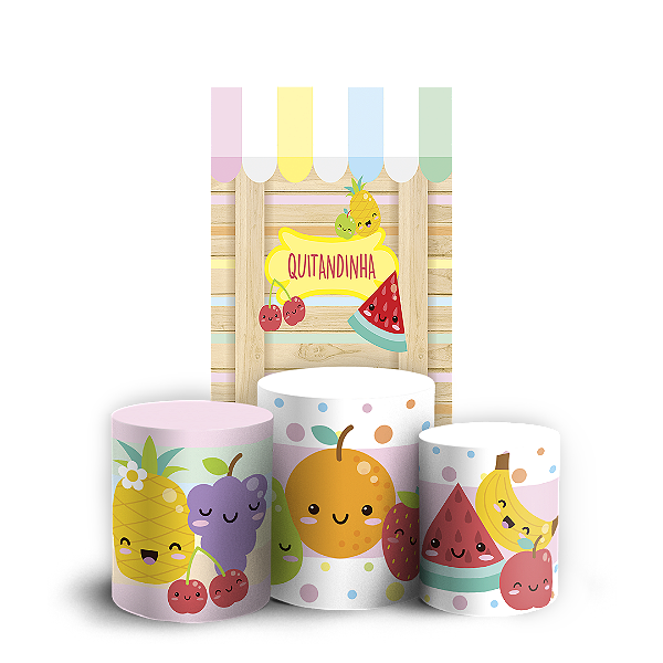 Capas Faixa Lateral e Trio Cilindro Sublimado Vest Facil - Frutas Cute