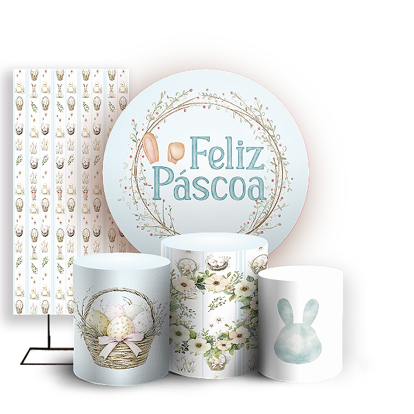 Capas Painel Redondo Trio Cilindro e Faixa Lateral Sublimado - Pascoa
