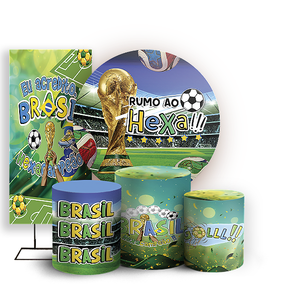 Capas Painel Redondo Trio Cilindro e Faixa Lateral Sublimado - Copa Do Mundo