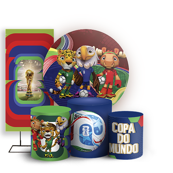 Capas Painel Redondo Trio Cilindro e Faixa Lateral Sublimado - Copa Do Mundo