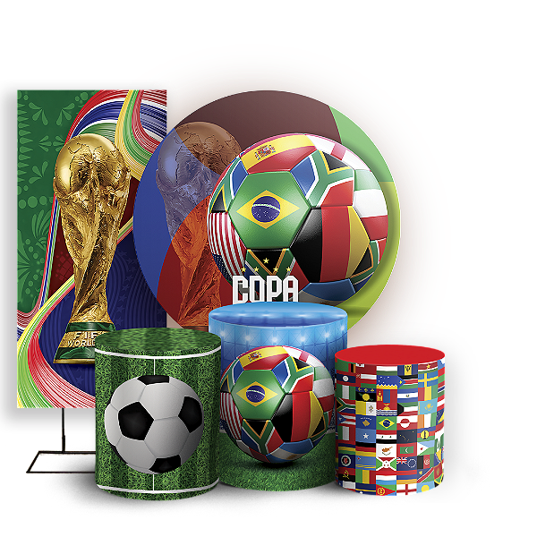 Capas Painel Redondo Trio Cilindro e Faixa Lateral Sublimado - Copa Do Mundo