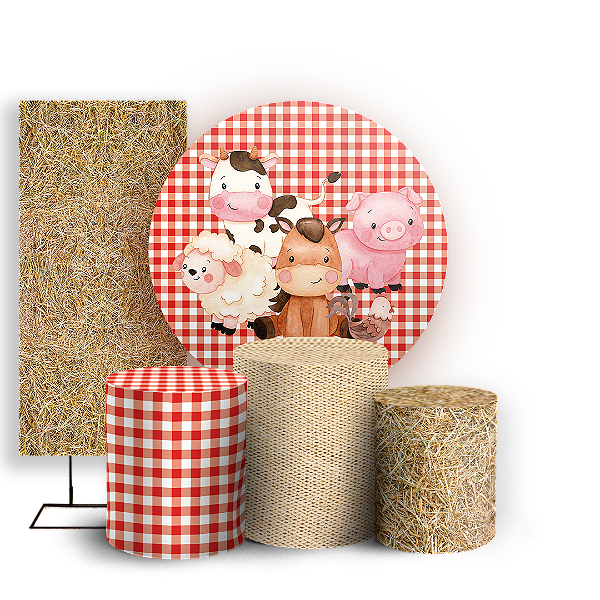 Capas Painel Redondo Trio Cilindro e Faixa Lateral Sublimado - Fazendinha