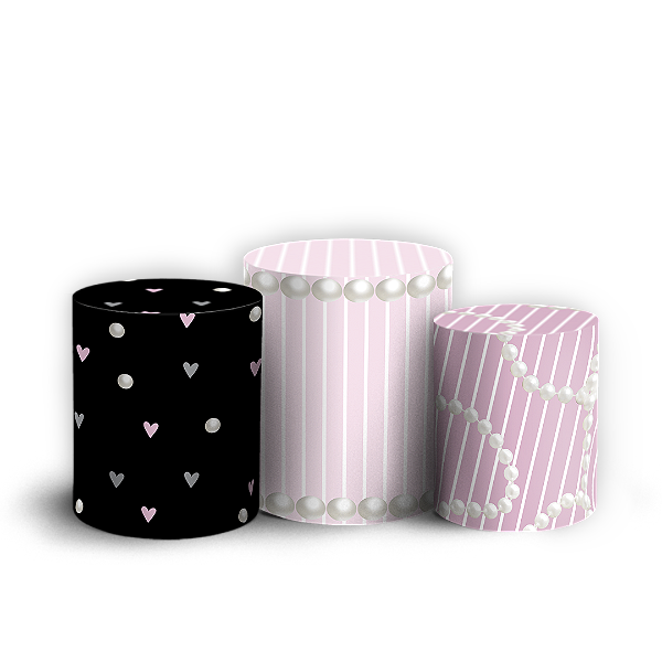 Capas Trio Cilindro Sublimado Vest Facil - Laços Rosa E Preto
