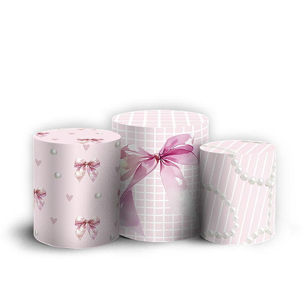 Capas Trio Cilindro Sublimado Vest Facil - Laços Rosa