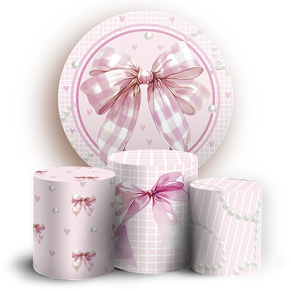 Capas Painel Redondo e Trio Cilindro Sublimado - Laços Rosa