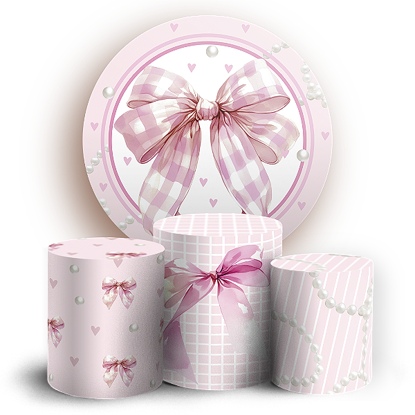 Capas Painel Redondo e Trio Cilindro Sublimado - Laços Rosa