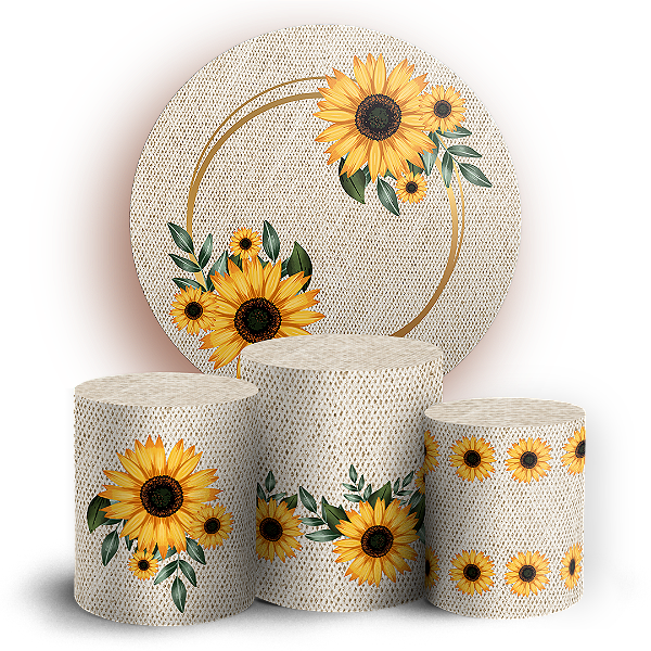 Capas Painel Redondo e Trio Cilindro Sublimado - Girassol Floral