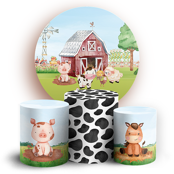 Capas Painel Redondo e Trio Cilindro Sublimado - Fazendinha
