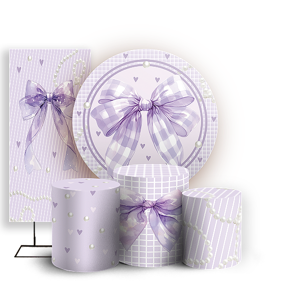 Capas Painel Redondo Trio Cilindro e Faixa Lateral Sublimado - Laços-Lilas