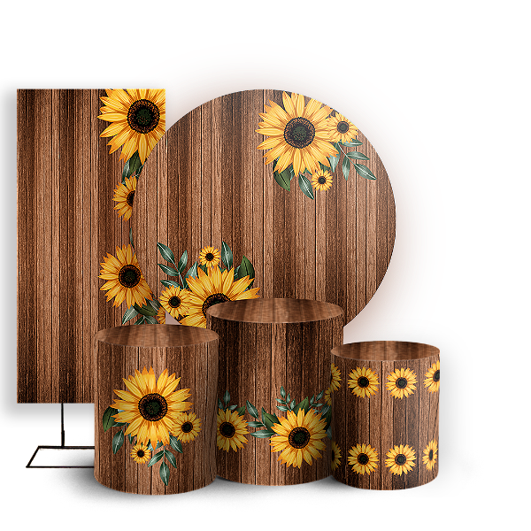 Capas Painel Redondo Trio Cilindro e Faixa Lateral Sublimado - Girassol Floral