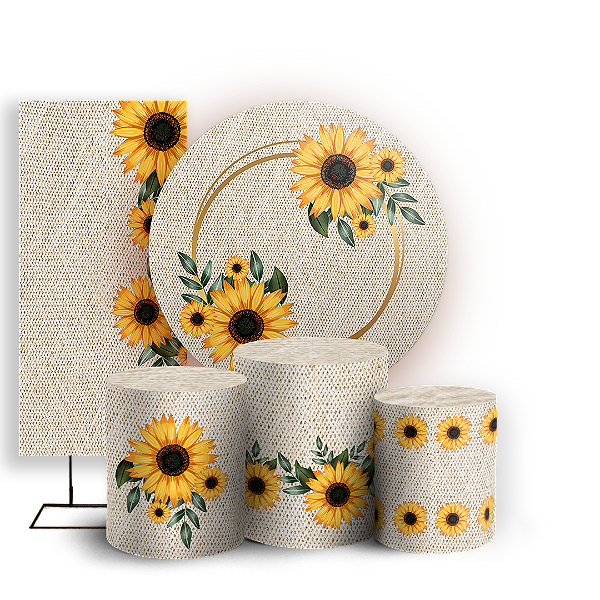 Capas Painel Redondo Trio Cilindro e Faixa Lateral Sublimado - Girassol Floral