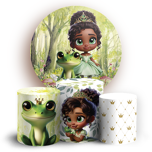 Capas Painel Redondo e Trio Cilindro Sublimado - Tiana Princesa e o Sapo