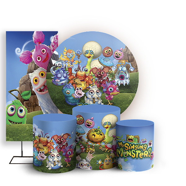 Capas Painel Redondo Trio Cilindro e Faixa Lateral Sublimado - My Singing Monsters
