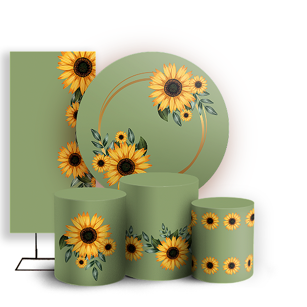 Capas Painel Redondo Trio Cilindro e Faixa Lateral Sublimado - Girassol Floral