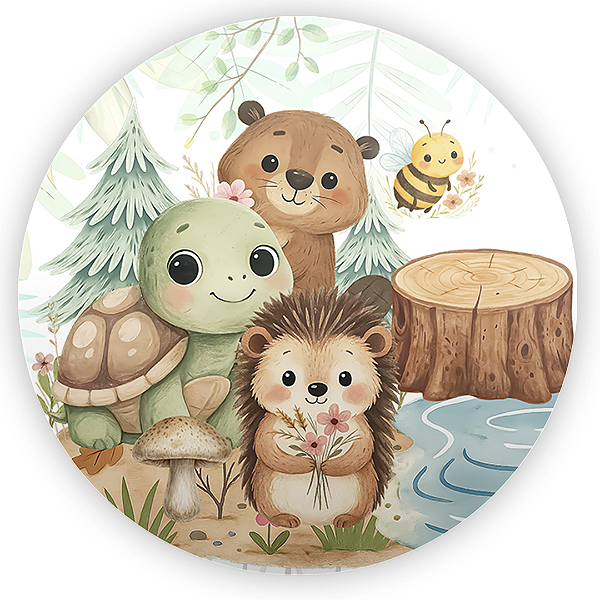Capa Painel Redondo Sublimado - Animais Bosque