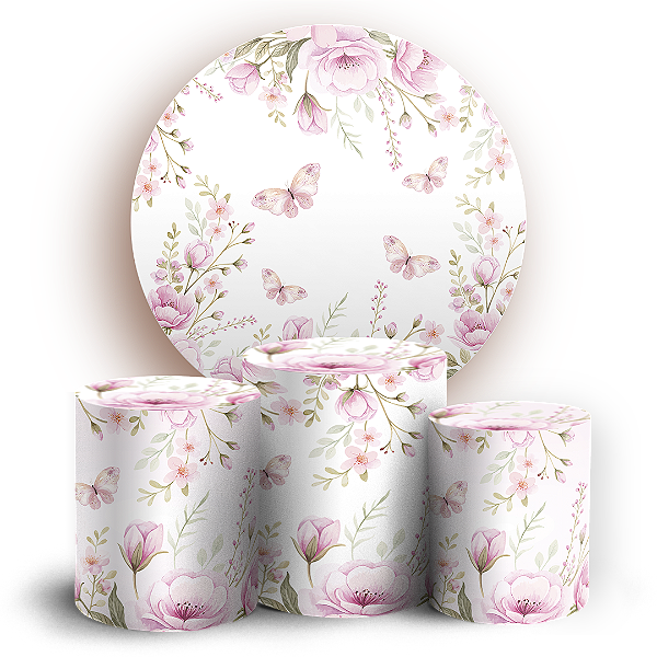 Capas Painel Redondo e Trio Cilindro Sublimado - Jardim Rosa