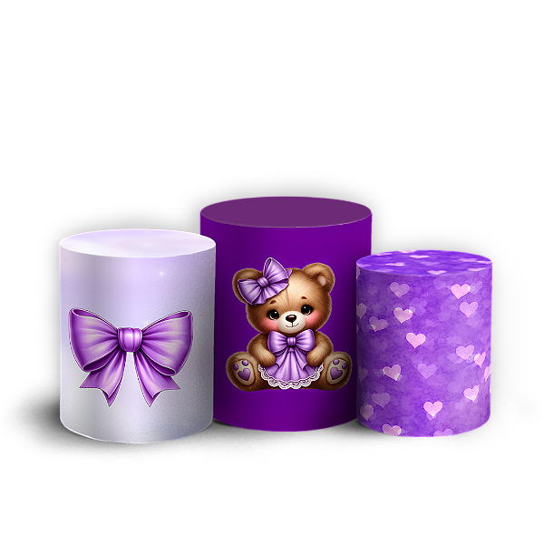 Capas Trio Cilindro Sublimado Vest Facil - Ursinho Lilas