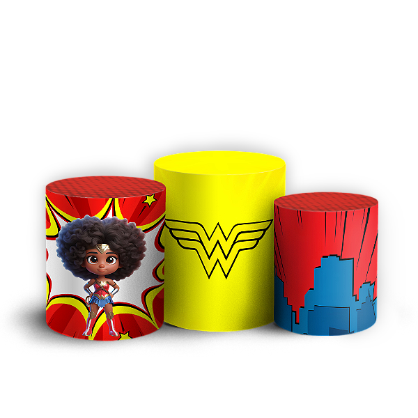 Capas Trio Cilindro Sublimado Vest Facil - Mulher Maravilha