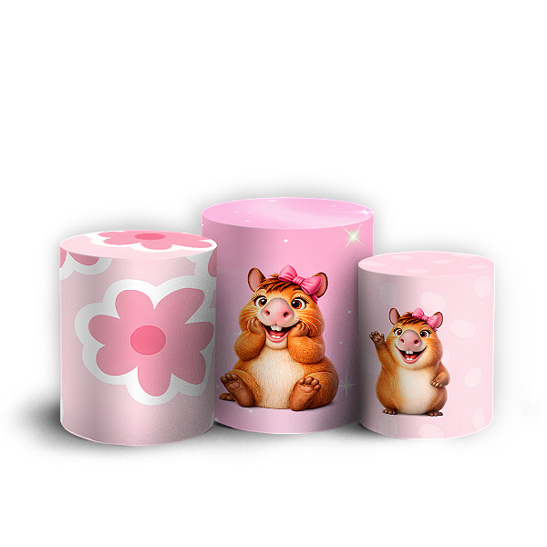 Capas Trio Cilindro Sublimado Vest Facil - Capivara Rosa