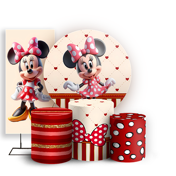 Capas Painel Redondo Trio Cilindro e Faixa Lateral Sublimado - Minnie