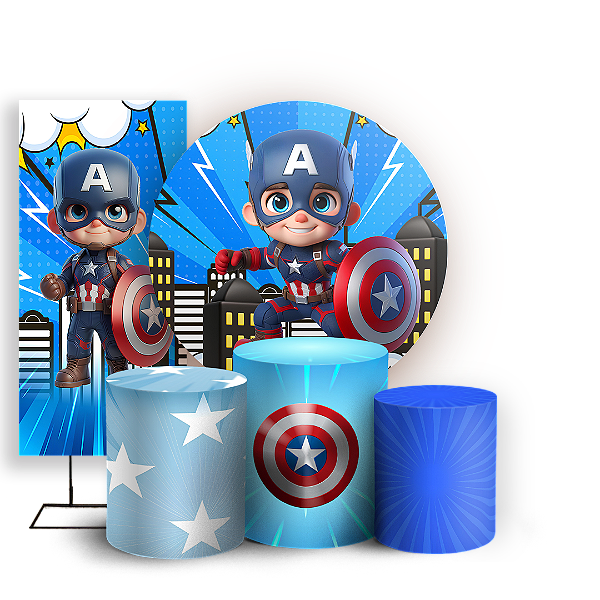 Capas Painel Redondo Trio Cilindro e Faixa Lateral Sublimado - Herois Capitão America