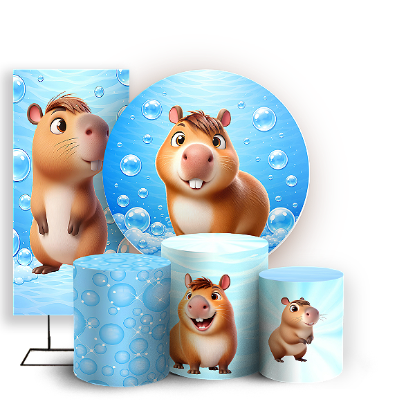 Capas Painel Redondo Trio Cilindro e Faixa Lateral Sublimado - Capivara Azul