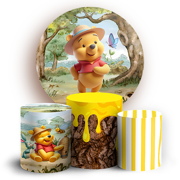 Capas Painel Redondo e Trio Cilindro Sublimado - Ursinho Pooh