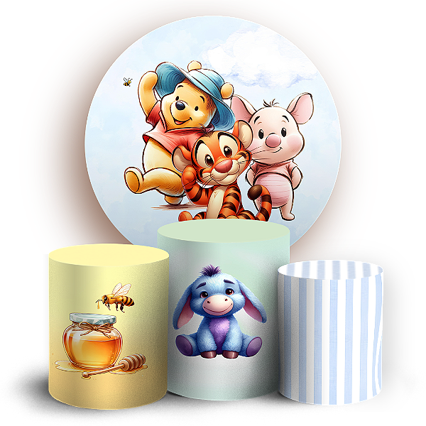 Capas Painel Redondo e Trio Cilindro Sublimado - Ursinho Pooh