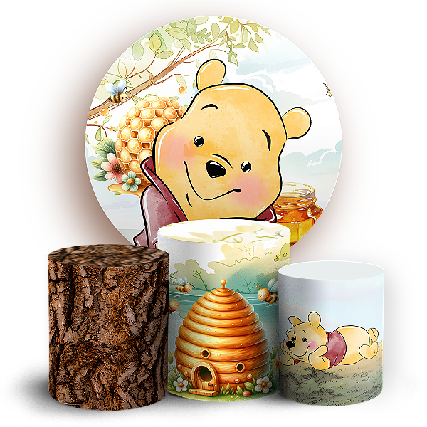 Capas Painel Redondo e Trio Cilindro Sublimado - Ursinho Pooh