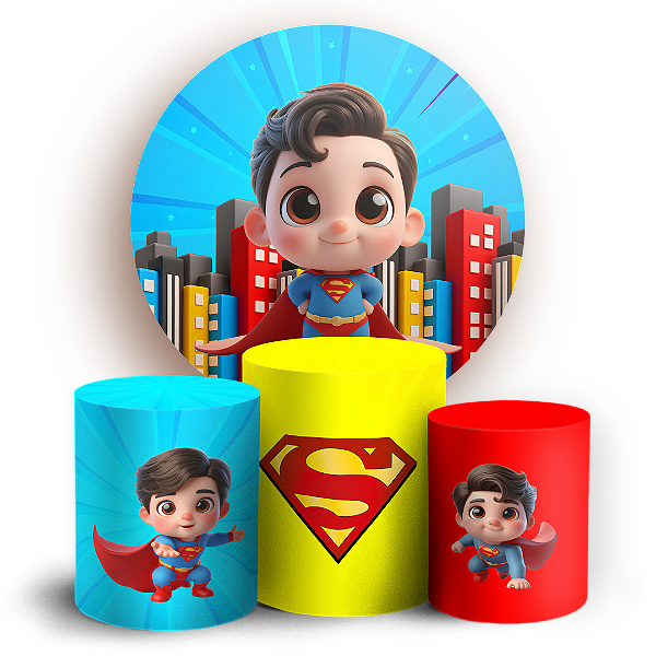 Capas Painel Redondo e Trio Cilindro Sublimado - Herois Super Homem Baby