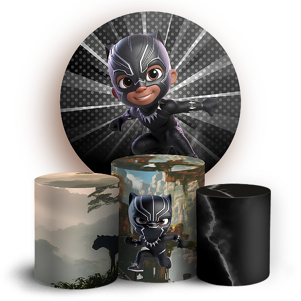 Capas Painel Redondo e Trio Cilindro Sublimado - Herois Pantera Negra