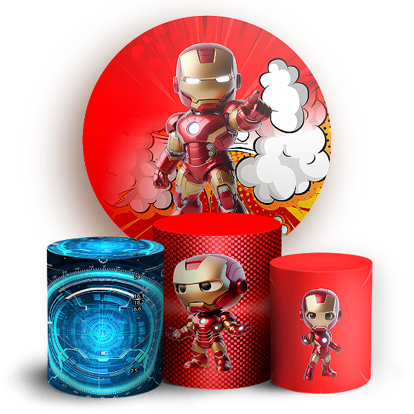 Capas Painel Redondo e Trio Cilindro Sublimado - Herois Homem de Ferro