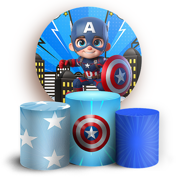 Capas Painel Redondo e Trio Cilindro Sublimado - Herois Capitão America