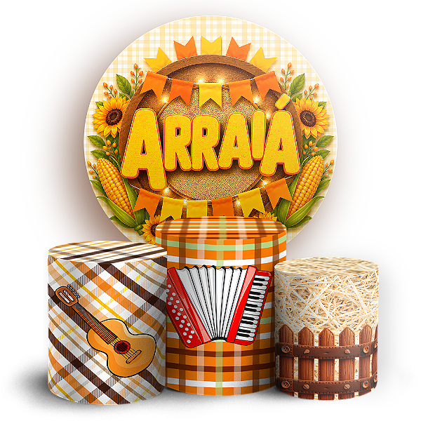 Capas Painel Redondo e Trio Cilindro Sublimado - Festa Junina Arraia