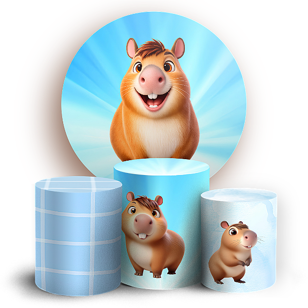 Capas Painel Redondo e Trio Cilindro Sublimado - Capivara Azul