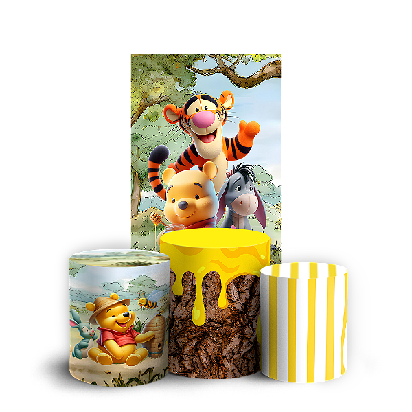 Capas Faixa Lateral e Trio Cilindro Sublimado Vest Facil - Ursinho Pooh