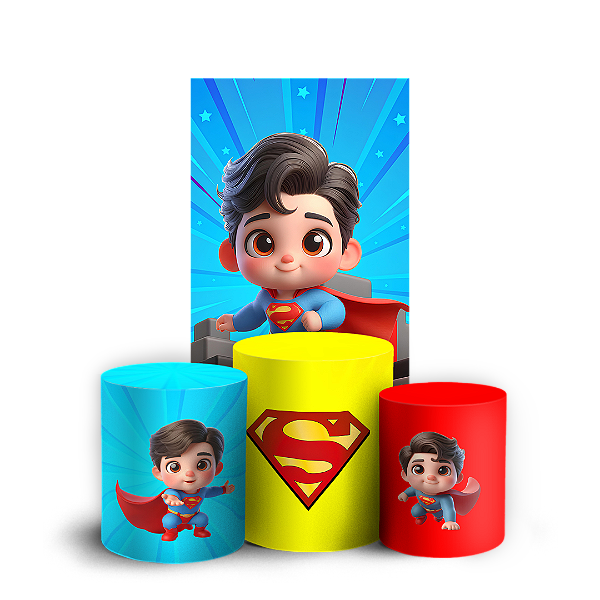 Capas Faixa Lateral e Trio Cilindro Sublimado Vest Facil - Herois Super Homem Baby