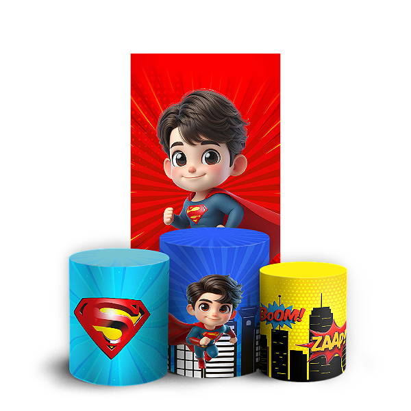 Capas Faixa Lateral e Trio Cilindro Sublimado Vest Facil - Herois Super Homem