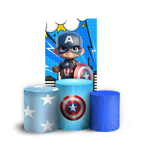 Capas Faixa Lateral e Trio Cilindro Sublimado Vest Facil - Herois Capitão America