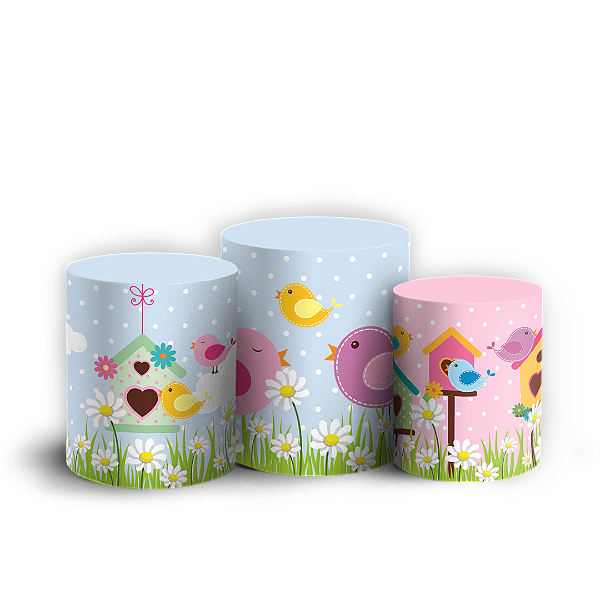 Capas Trio Cilindro Sublimado Veste Fácil - Passarinhos