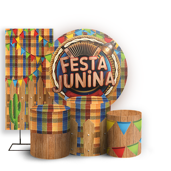 Capas Painel Redondo Trio Cilindro e Faixa Lateral Sublimado - Festa Junina