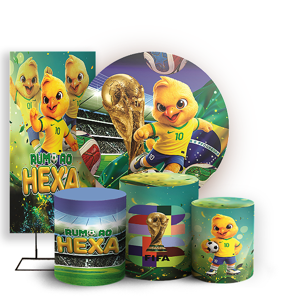 Capas Painel Redondo Trio Cilindro e Faixa Lateral Sublimado - Copa do Mundo Brasil