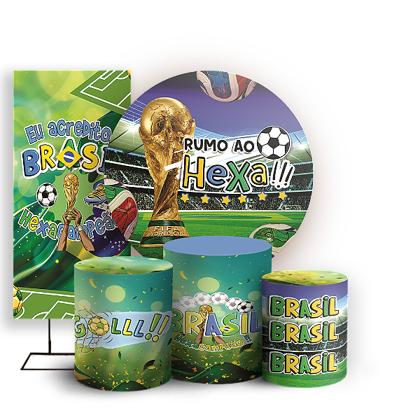 Capas Painel Redondo Trio Cilindro e Faixa Lateral Sublimado - Copa do Mundo Brasil