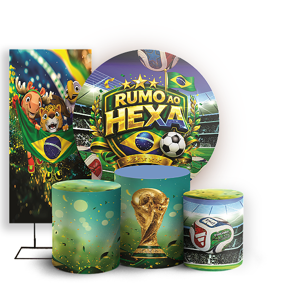 Capas Painel Redondo Trio Cilindro e Faixa Lateral Sublimado - Copa do Mundo Brasil