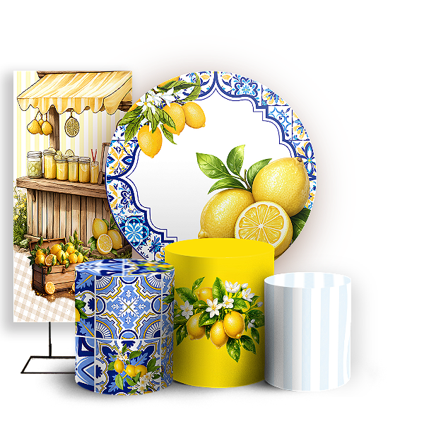 Capas Painel Redondo Trio Cilindro e Faixa Lateral Sublimado - Limão