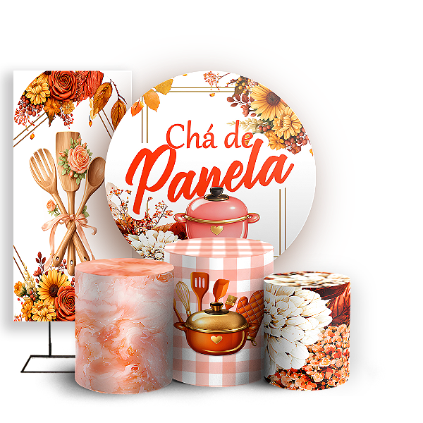 Capas Painel Redondo Trio Cilindro e Faixa Lateral Sublimado - Chá de Panela