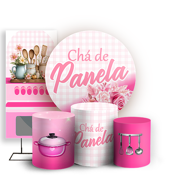 Capas Painel Redondo Trio Cilindro e Faixa Lateral Sublimado - Chá de Panela